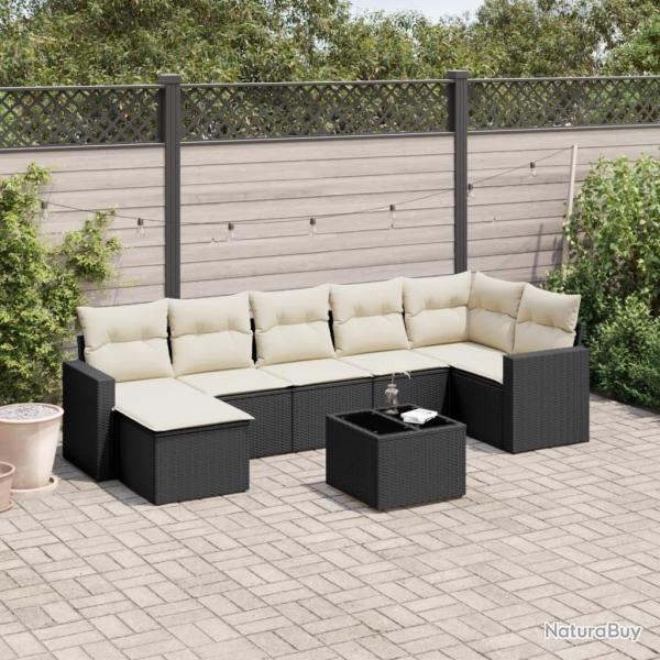 Salon de jardin 8 pcs avec coussins noir r�sine tress�e