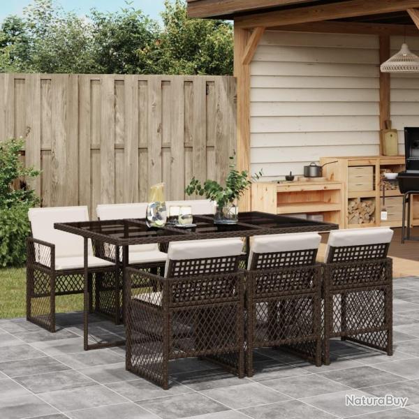 Ensemble � manger de jardin et coussins 7 pcs marron rotin