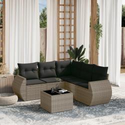 Salon de jardin 6 pcs avec coussins gris r&eacute;sine tress&eacute;e