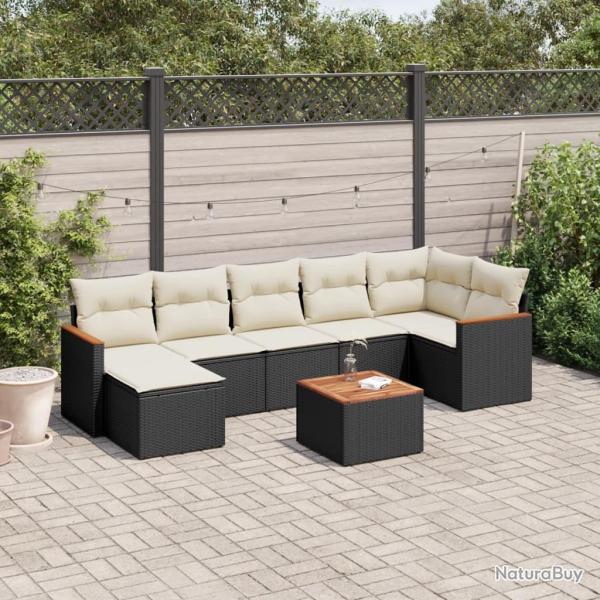 Salon de jardin 8 pcs avec coussins noir r�sine tress�e