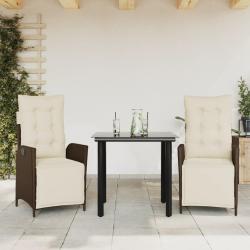 Ensemble &agrave; manger de jardin 3 pcs et coussins marron poly rotin