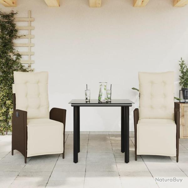 Ensemble � manger de jardin 3 pcs et coussins marron poly rotin