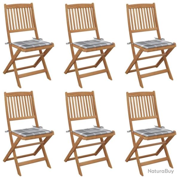 Chaises pliables de jardin lot de 6 avec coussins Bois d'acacia