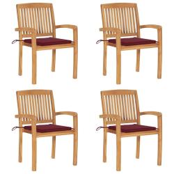Chaises de jardin empilables avec coussins lot de 4 Teck solide
