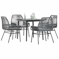 Ensemble &agrave; manger jardin coussins 5 pcs gris poly rotin verre