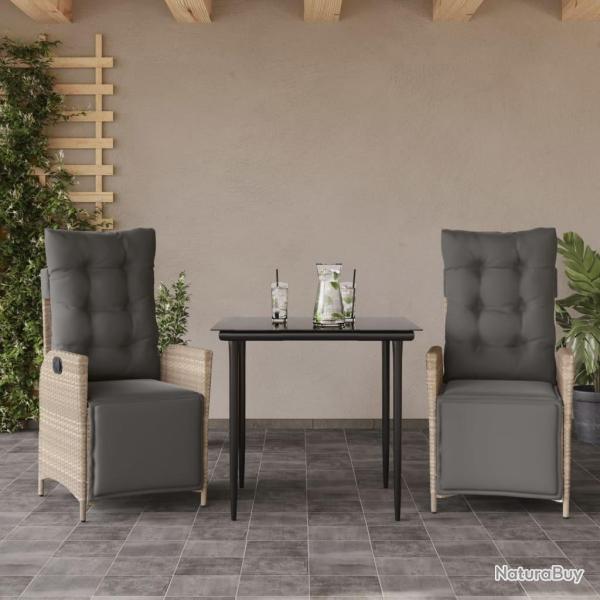 Ensemble � manger de jardin 3pcs coussins gris clair poly rotin