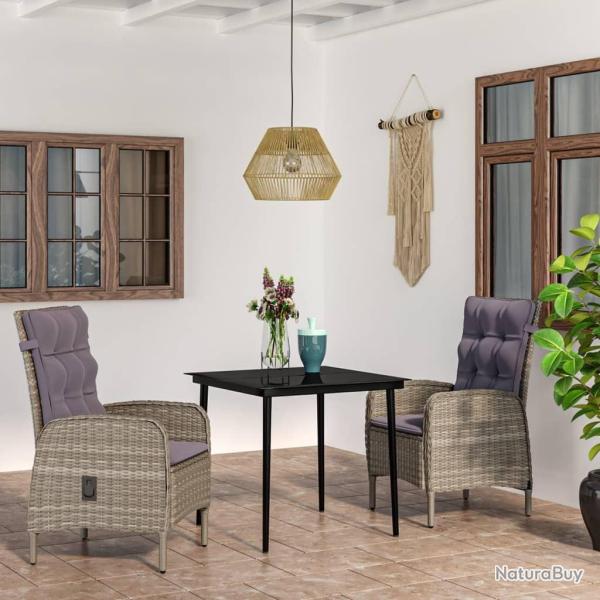 Ensemble � manger de jardin et coussins 3 pcs Gris et noir