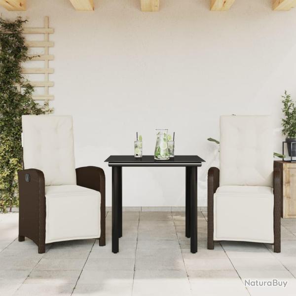 Ensemble de bistro 3 pcs avec coussins marron r�sine tress�e