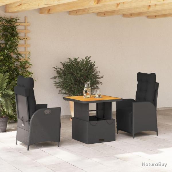 Ensemble � manger de jardin avec coussins 3 pcs Noir