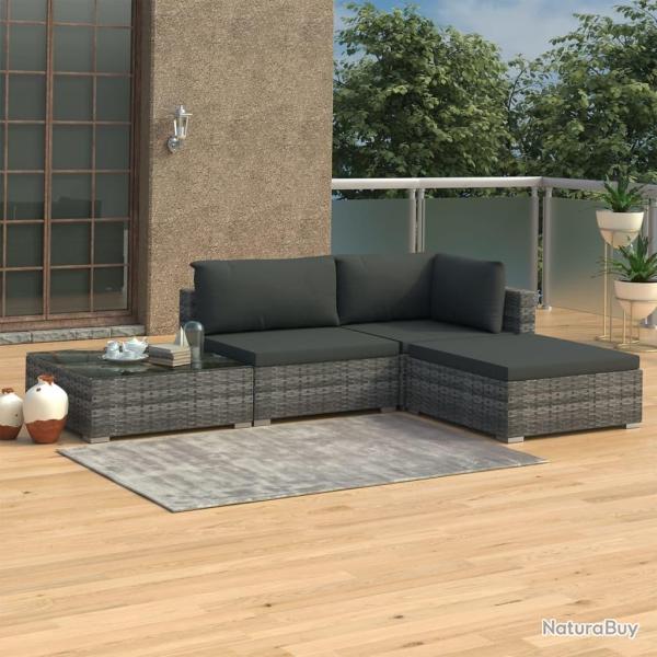 Salon de jardin 4 pcs avec coussins r�sine tress�e gris