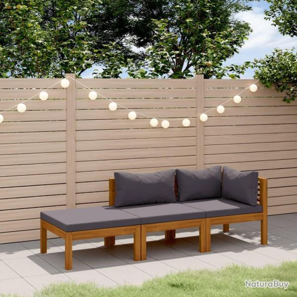 Salon de jardin 3 pcs avec coussin Bois d'acacia solide