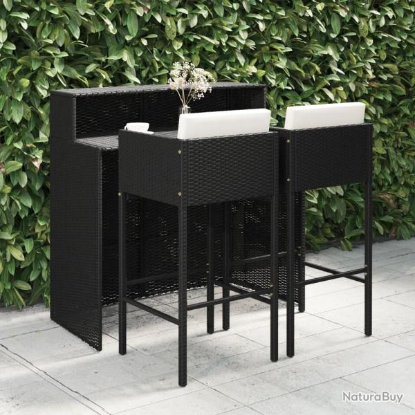 Ensemble de bar de jardin 3 pcs et coussins R�sine tress�e Noir