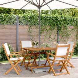 Ensemble &agrave; manger de jardin 5 pcs blanc cr&egrave;me tissu bois massif