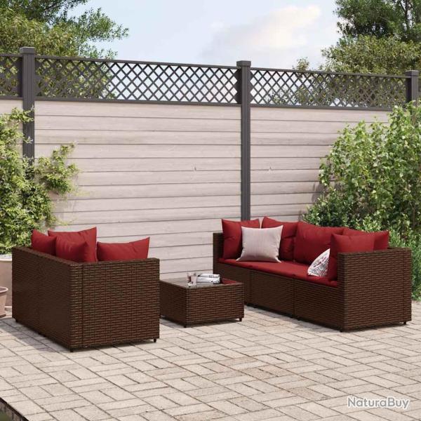 Salon de jardin 6 pcs avec coussins Marron R�sine tress�e