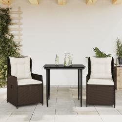 Ensemble &agrave; manger de jardin 3 pcs et coussins marron poly rotin