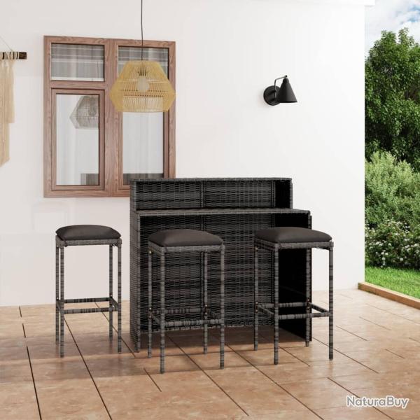 Ensemble de bar de jardin avec coussins 4 pcs Gris