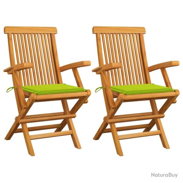 Chaises de jardin avec coussins vert vif lot de 2 Bois de teck