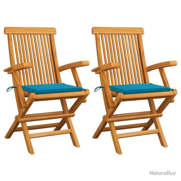 Chaises de jardin et coussins bleu lot de 2 Bois de teck massif