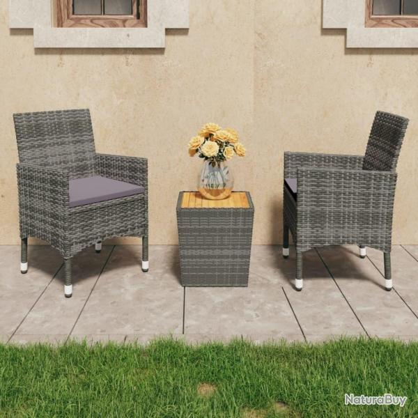Ensemble de bistro 3 pcs R�sine tress�e et bois d'acacia Gris