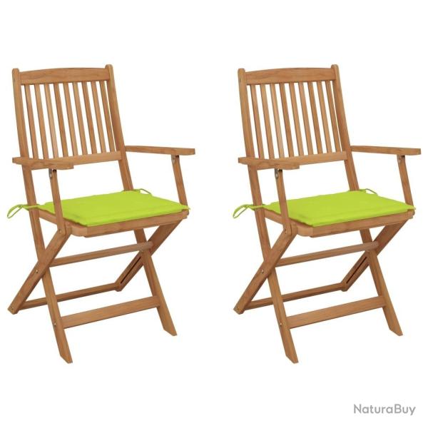 Chaises pliables de jardin lot de 2 avec coussins Bois d'acacia
