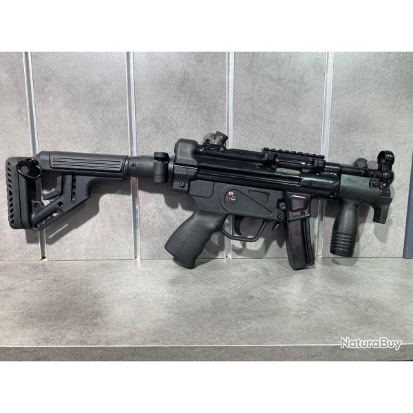 Pack Pistolet mitrailleur POF MP5 K Calibre 9 mm Para + Crosse repliable FAB + rail Picatinny