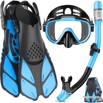 Masque de Plongée avec Tuba pour Adultes, Masque Snorkeling Professionnel Réglable, Set de Plongée Anti-Buée et Anti-Fuite - Noir - Sport