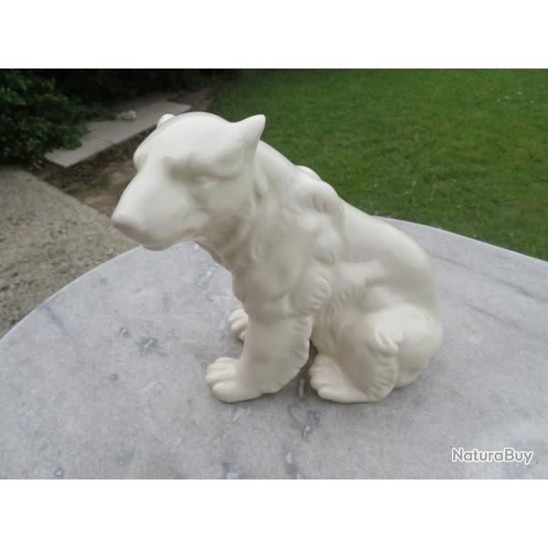 Art-D�co - Ours polaire en c�ramique verniss�e craquel�e, L&V Ceram - FRANCE (Vers 1930)