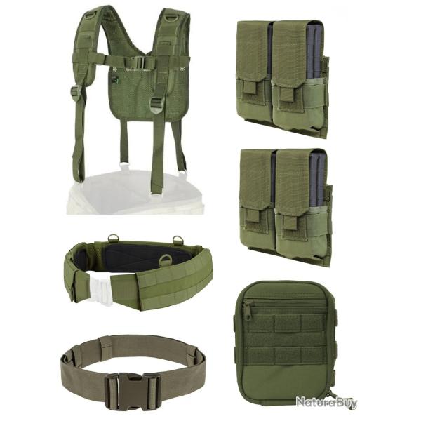 Lot NEUF ceinture tactique + harnais + poches Olive Drab CONDOR Taille S