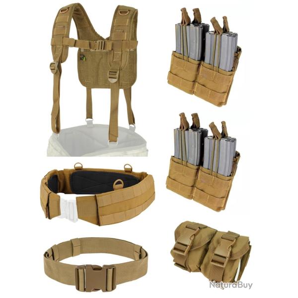 Lot NEUF ceinture tactique + harnais + poches Coyote CONDOR Taille M