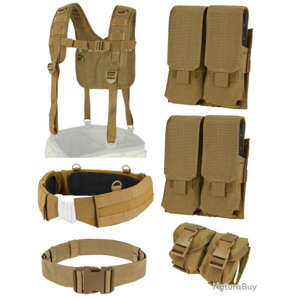 Lot NEUF ceinture tactique + harnais + poches Coyote CONDOR Taille S