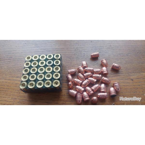 KIT RECHARGEMENT REVOLVER 32 S&W SHORT. 25 DOUILLES RECHARGEABLES + 25 OGIVES CUIVREES