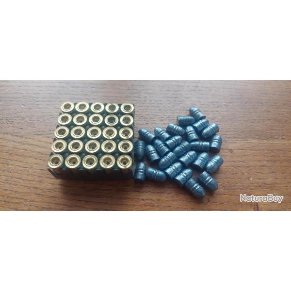 KIT RECHARGEMENT REVOLVER 32 S&W SHORT. 25 DOUILLES RECHARGEABLES + 25 OGIVES PLOMB