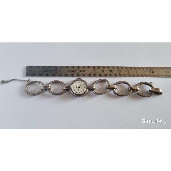 Montre De Dame Argent Massif Edma Vintage Antichoc Avec Cha�nette de s�curit�