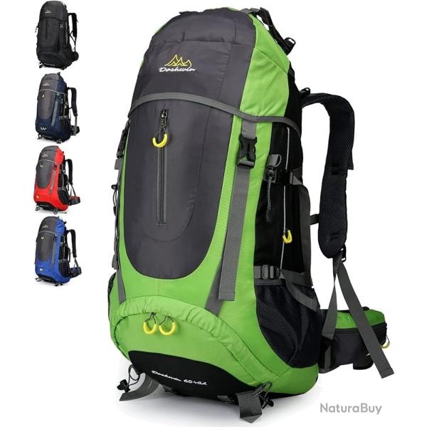 Sac  Dos 70L Trekking Randonne Camping Voyage Etanche Multi-Compartiments Confort Ergonomique Vert