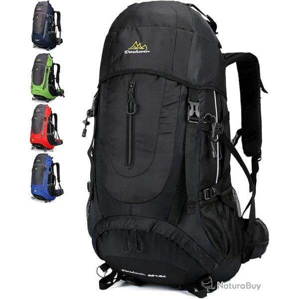 Sac  Dos 70L Trekking Randonne Camping Voyage Etanche Multi-Compartiments Confort Ergonomique Noir