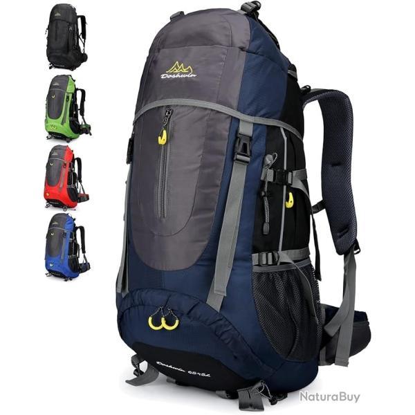 Sac  Dos 70L Trekking Randonne Camping Voyage Etanche Multi-Compartiments Confort Ergonomique Bleu