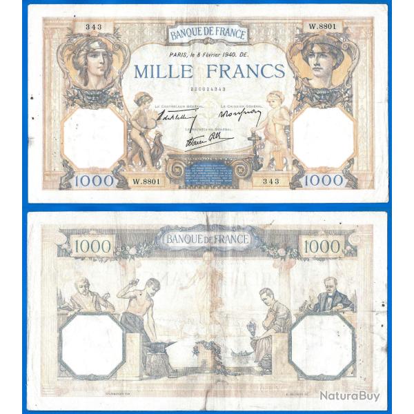 France 1000 Francs 1940 Ceres Et Mercure Grand Billet Franc Frcs Frc Frs