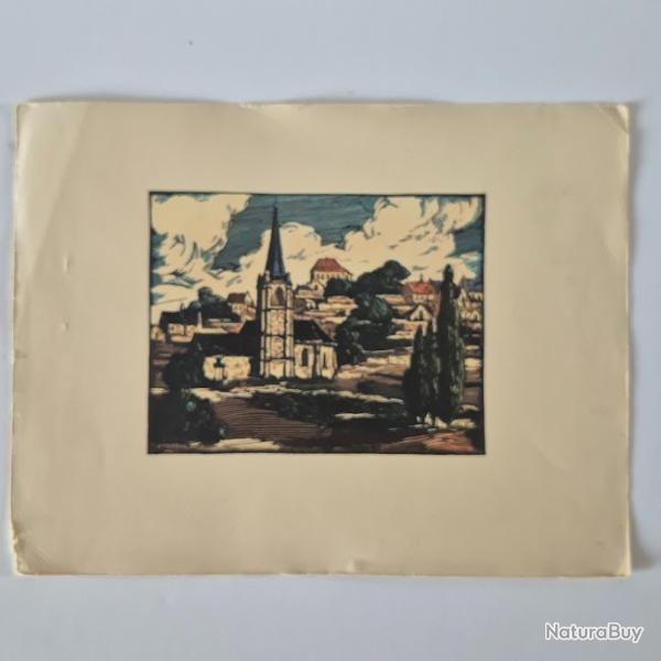 Gravure sur bois dessin�e par Ferdinand Dubreuil.1950, La Roche-Clermault, d'Indre et Loire