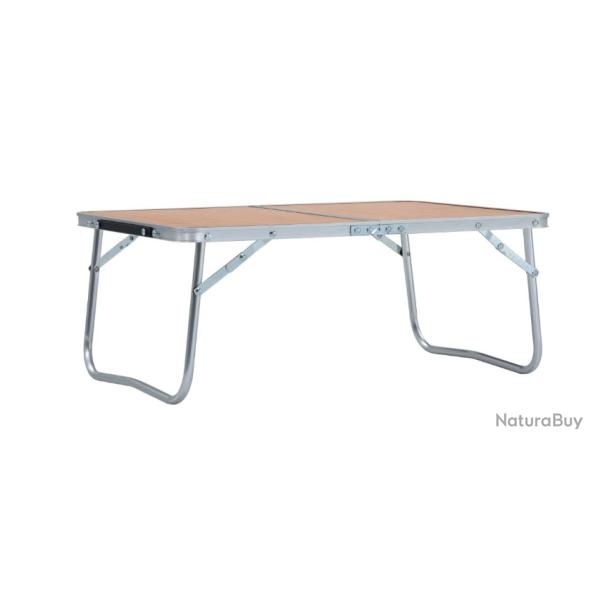 Table de camping pliable marron 60x40 cm - Aluminium lger et MDF, pratique activits en plein air