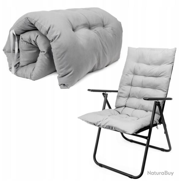 Coussin Matelass pour Chaise de Camping - 105x50x6 cm - Gris