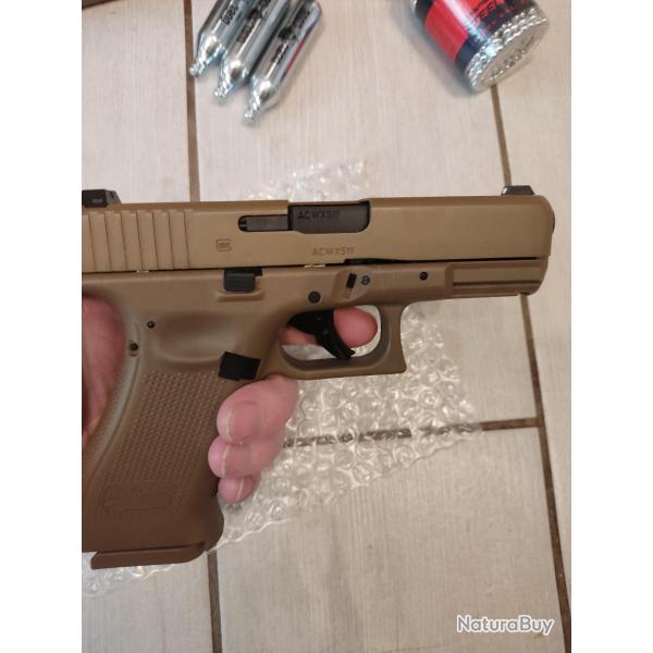 Pistolet GLOCK 19X - CO2 CAL BB/4.5 - COYOTE - 18 COUPS - Blowback billes acier