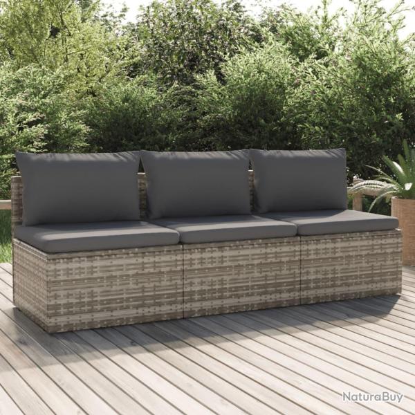 Canap de jardin 3 places avec coussins Gris Rsine tresse