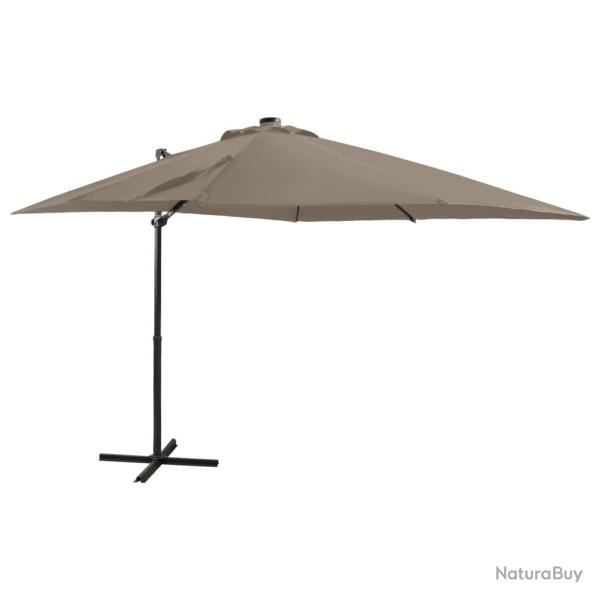 Parasol de jardin en porte--faux et mt et lumires LED taupe