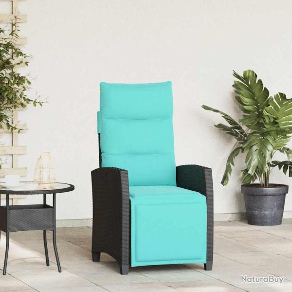 Chaise de jardin inclinable avec table d'appoint noir polyrotin