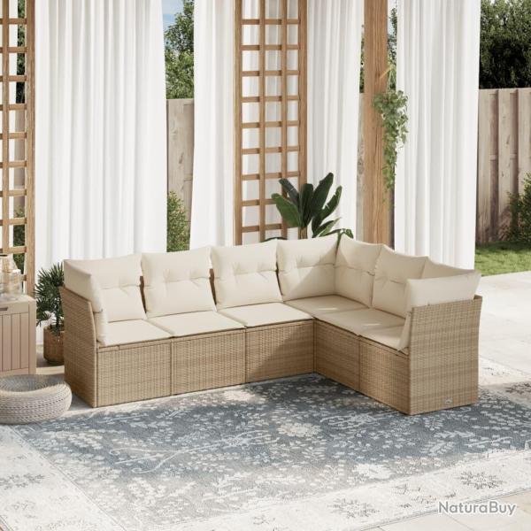 Salon de jardin avec coussins 6 pcs beige r�sine tress�e
