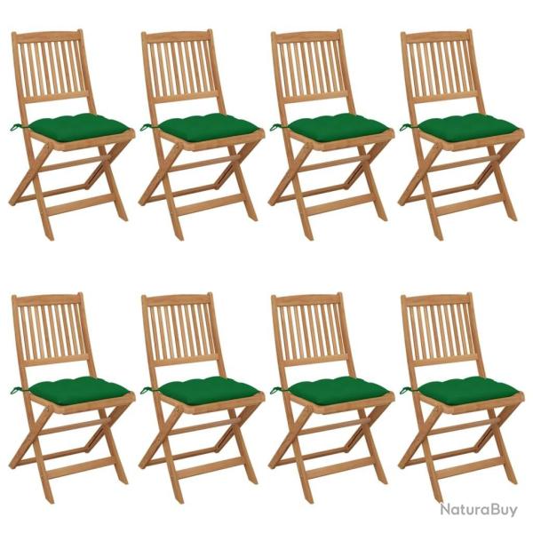 Chaises pliables de jardin lot de 8 avec coussins Bois d'acacia