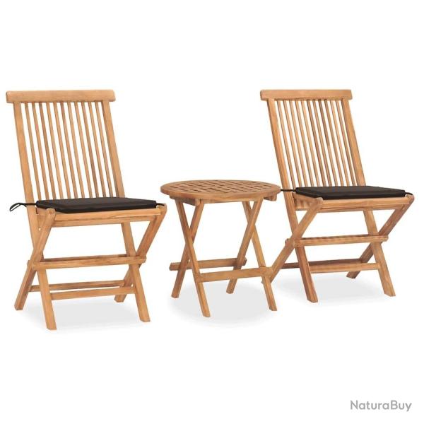 Ensemble � manger d'ext�rieur pliable avec coussin 3 pcs Teck