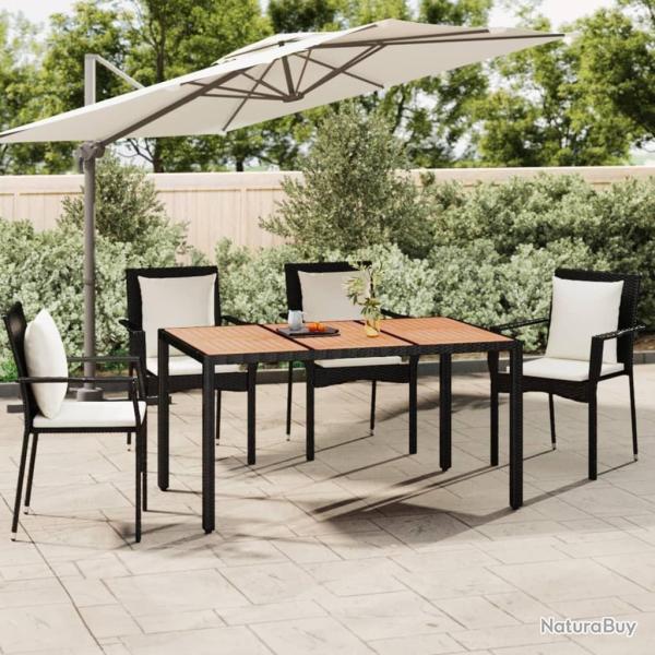 Table de jardin plateau en bois Noir Rsine tresse bois massif