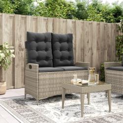 Banc inclinable de jardin et coussins gris clair r&eacute;sine tress&eacute;e