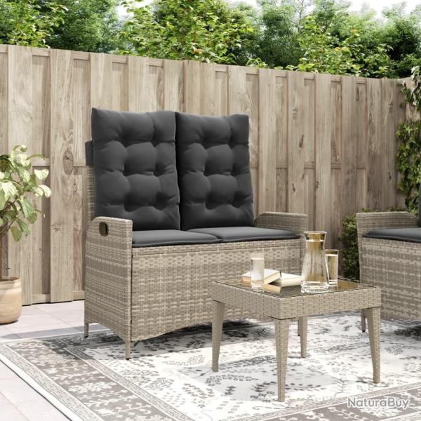 Banc inclinable de jardin et coussins gris clair r�sine tress�e